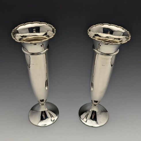 1909年 英国アンティーク 純銀製 中型花瓶 ペア 341g